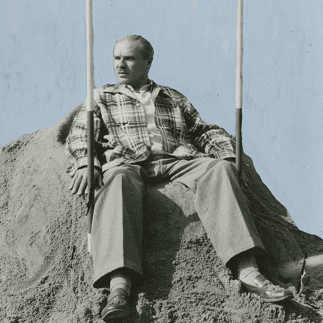Ernst Neufert in a sand chair, design for Knoll, 1955